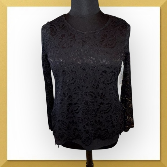 NWT KAREN KANE Black Long Sleeve Floral Lace Blouse - Large - Picture 3 of 17